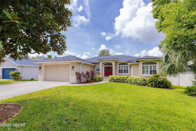 6065 Spruce Point Cir, Port Orange, FL 32128 - single story home featuring stucco siding, an attached garage, concrete driveway, and a front yard