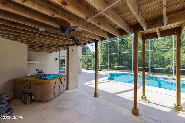 6065 Spruce Point Cir, Port Orange, FL 32128 - outdoor pool with a patio area, a lanai, and a ceiling fan