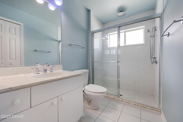 6065 Spruce Point Cir, Port Orange, FL 32128 - full bathroom with a stall shower, vanity, and tile patterned flooring