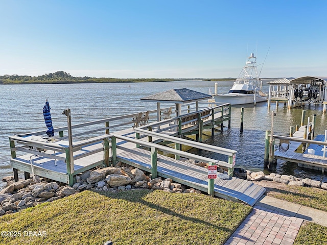 dock area with a water view