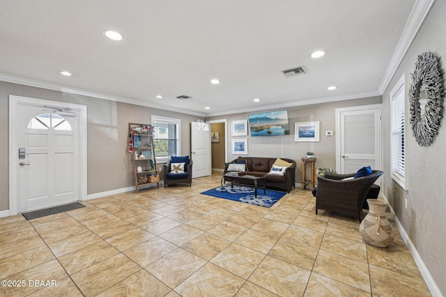 interior space featuring crown molding and a wealth of natural light