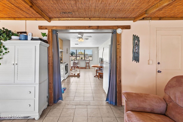1 Beechwood Dr, Ormond Beach, FL 32176 - corridor with beamed ceiling and light tile patterned floors