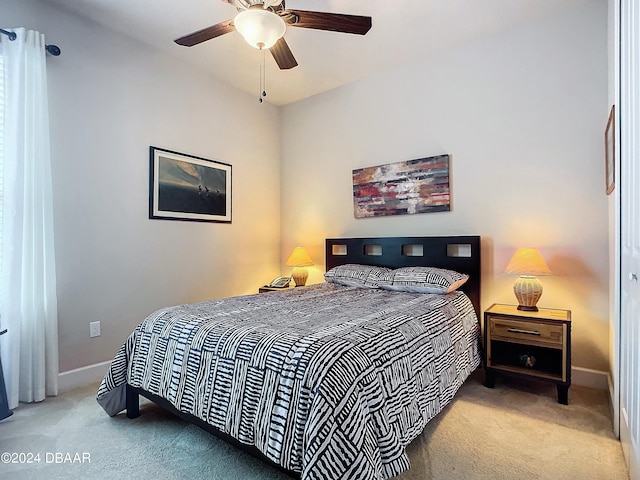 bedroom featuring carpet flooring and ceiling fan