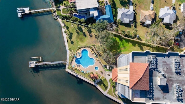 aerial view featuring a water view