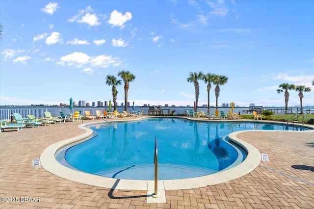 view of swimming pool with a patio area