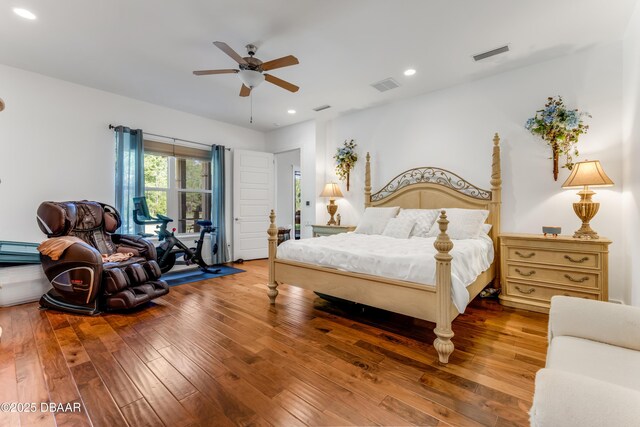 3 Ashford Lakes Dr, Ormond Beach, FL 32174 - bedroom featuring hardwood / wood-style floors, recessed lighting, and ceiling fan