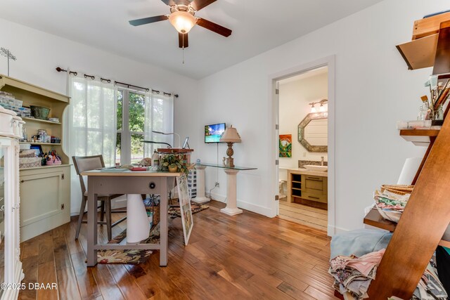 3 Ashford Lakes Dr, Ormond Beach, FL 32174 - office area with ceiling fan and hardwood / wood-style flooring