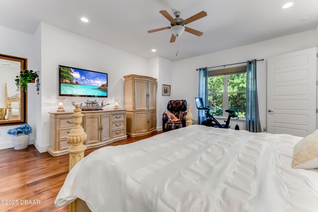 3 Ashford Lakes Dr, Ormond Beach, FL 32174 - bedroom featuring light wood-type flooring, recessed lighting, baseboards, and a ceiling fan
