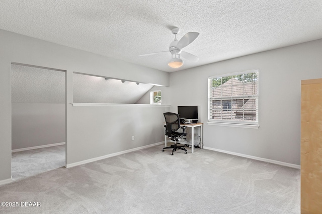 6 Leisure Wood Way, Ormond Beach, FL 32174 - carpeted office featuring a textured ceiling, ceiling fan, and baseboards