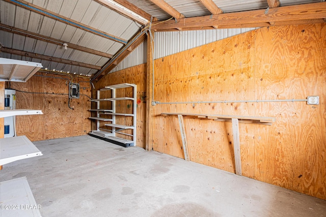 garage with metal wall