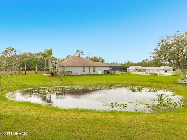 property view of water featuring fence