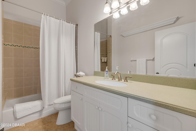 full bathroom featuring vanity, tile patterned flooring, toilet, and shower / bath combination with curtain