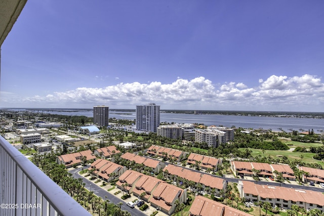 drone / aerial view with a water view and a view of city