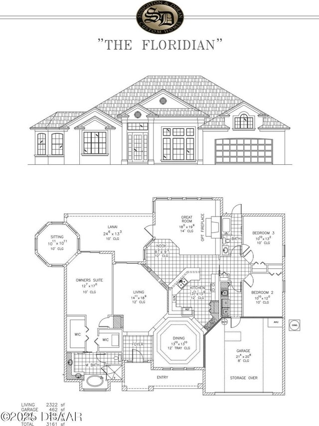 view of front of home with french doors, a garage, and a lawn