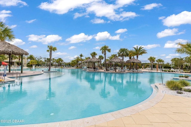 view of swimming pool featuring a gazebo