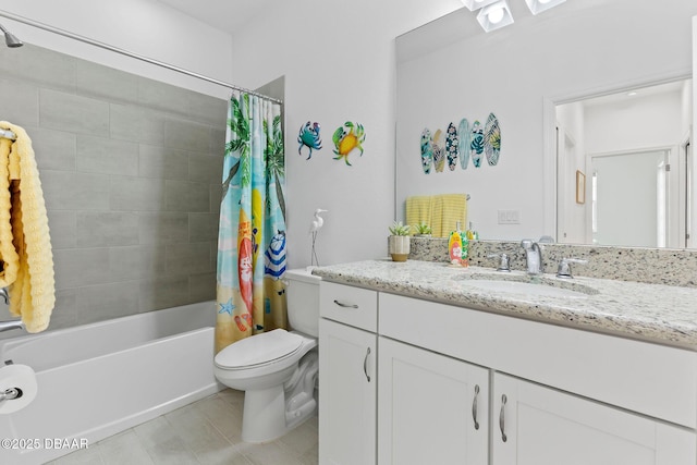 full bathroom featuring vanity, toilet, and shower / tub combo