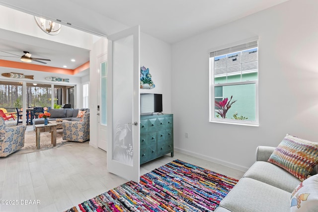 living room featuring ceiling fan