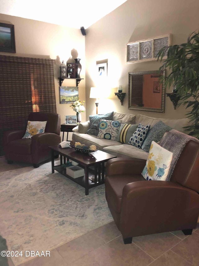 living room with light tile patterned floors