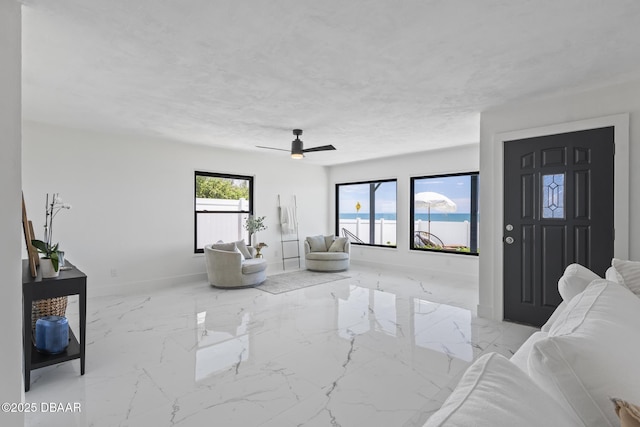 living room featuring a textured ceiling