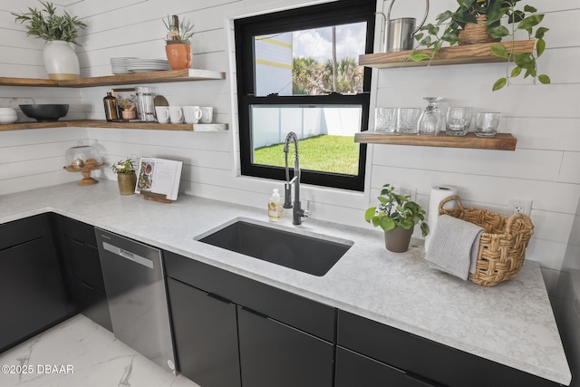 kitchen with sink, stainless steel dishwasher, and backsplash