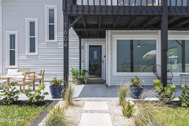 property entrance with a patio area