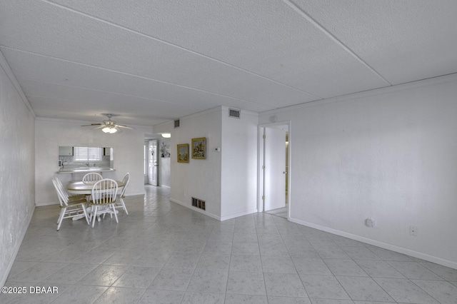 405 N Halifax Ave N Unit 208, Daytona Beach, FL 32118 - dining room with a textured ceiling, a ceiling fan, light tile patterned flooring, and visible vents