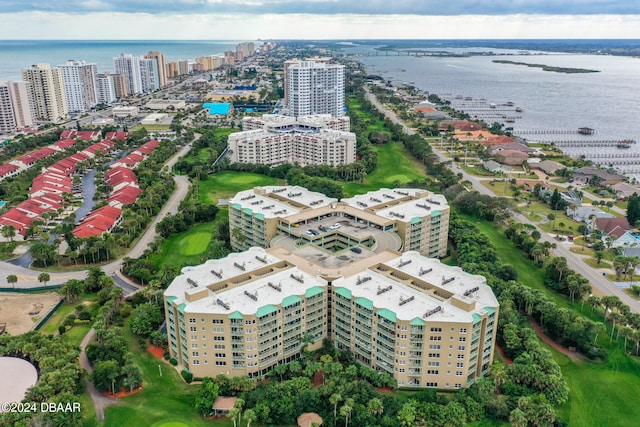 aerial view with a water view