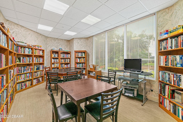 carpeted office space with a paneled ceiling and plenty of natural light