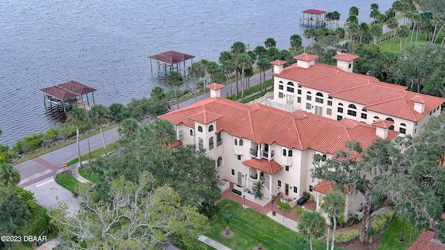 aerial view with a water view