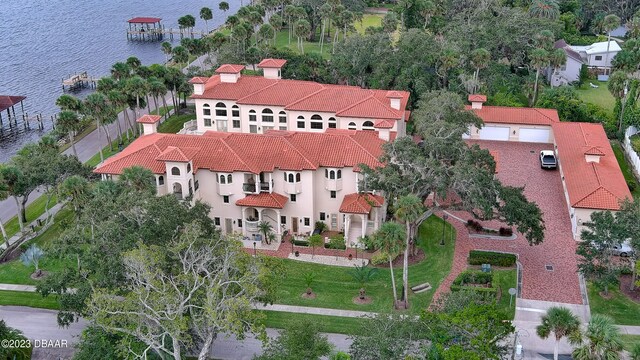 aerial view featuring a water view