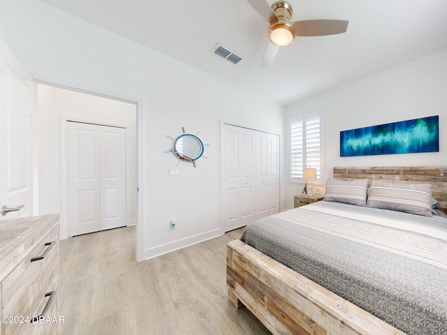 bedroom featuring ceiling fan and light hardwood / wood-style floors