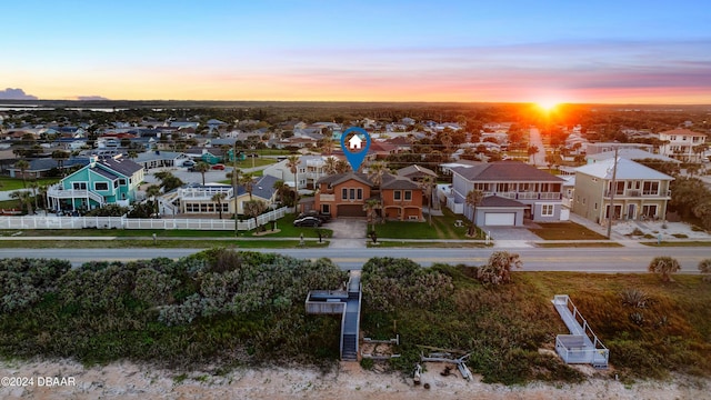 view of aerial view at dusk