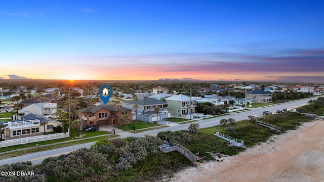 view of aerial view at dusk