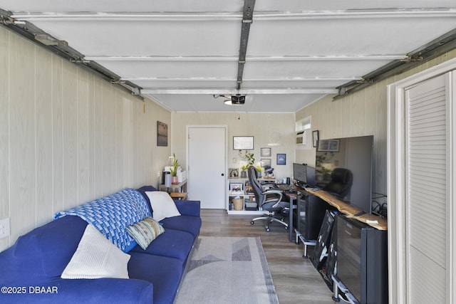 interior space with a garage door opener