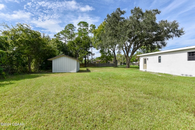 view of yard with a shed