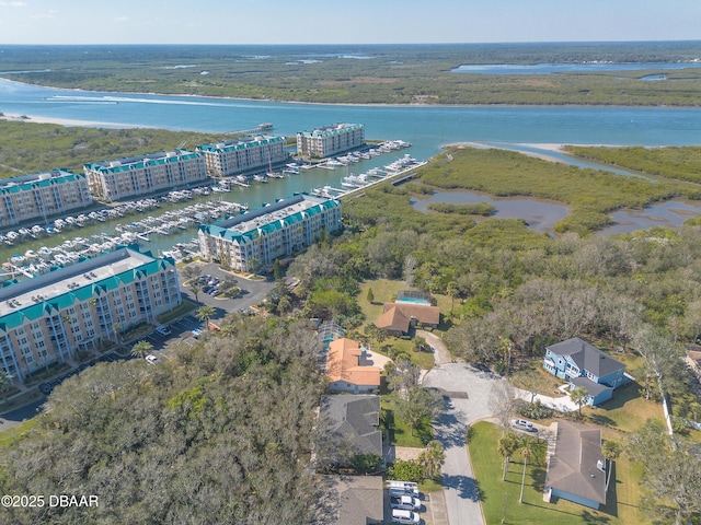 aerial view with a water view