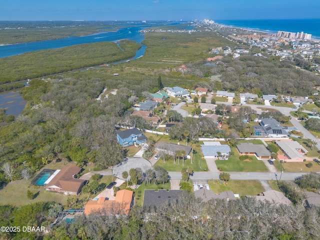 aerial view with a water view