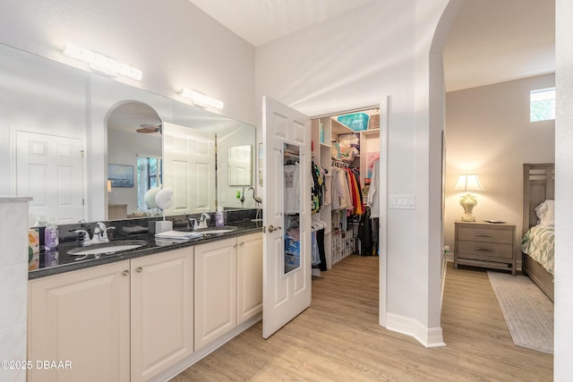 bathroom with hardwood / wood-style flooring and vanity