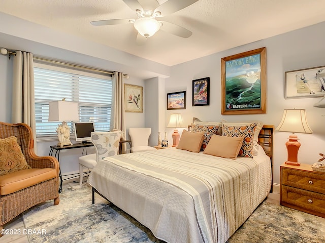 bedroom featuring ceiling fan and baseboard heating