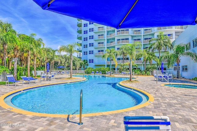 view of pool featuring a patio