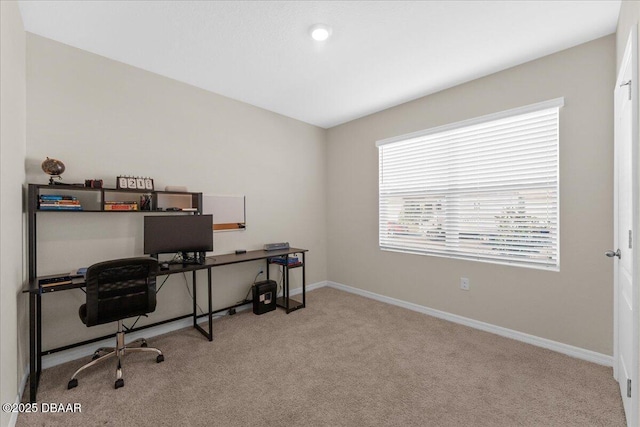 view of carpeted home office