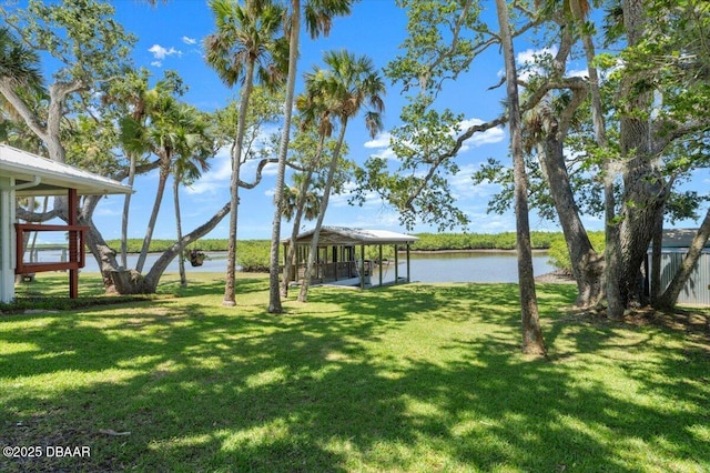 101 Azalea Cir, New Smyrna Beach, FL 32168 - view of grassy yard featuring a water view and boat lift