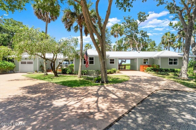 101 Azalea Cir, New Smyrna Beach, FL 32168 - ranch-style home featuring concrete driveway, a metal roof, a front lawn, and an attached carport