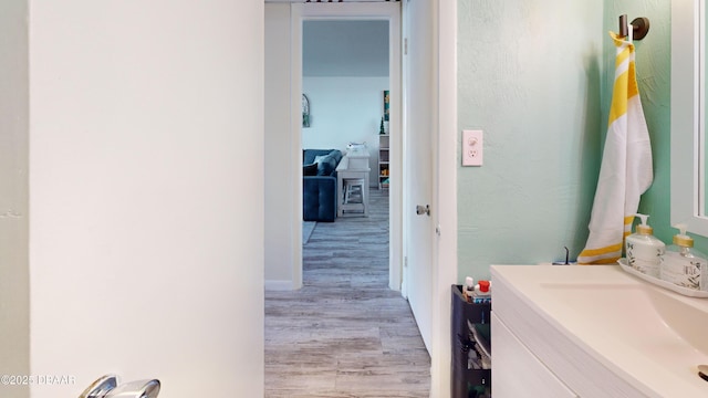 bathroom featuring wood finished floors and vanity