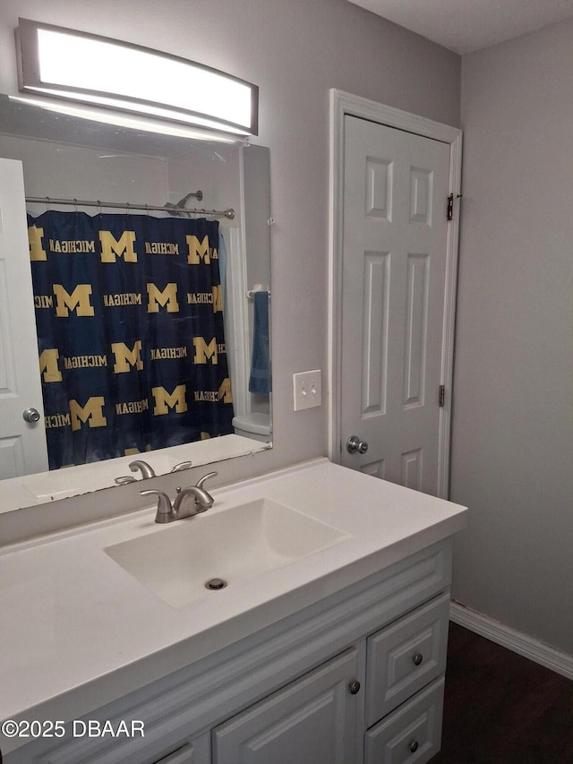 full bath featuring vanity and a shower with curtain