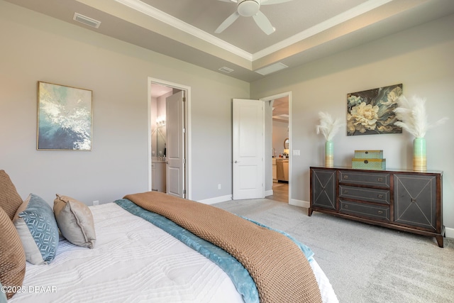 557 Mosaic Blvd, Daytona Beach, FL 32124 - bedroom featuring light carpet, crown molding, baseboards, and ensuite bathroom