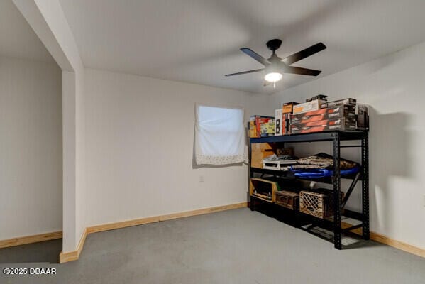 storage area with ceiling fan