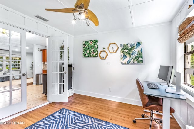 887 Sugar House Ct, Port Orange, FL 32129 - office with ceiling fan, plenty of natural light, and wood finished floors