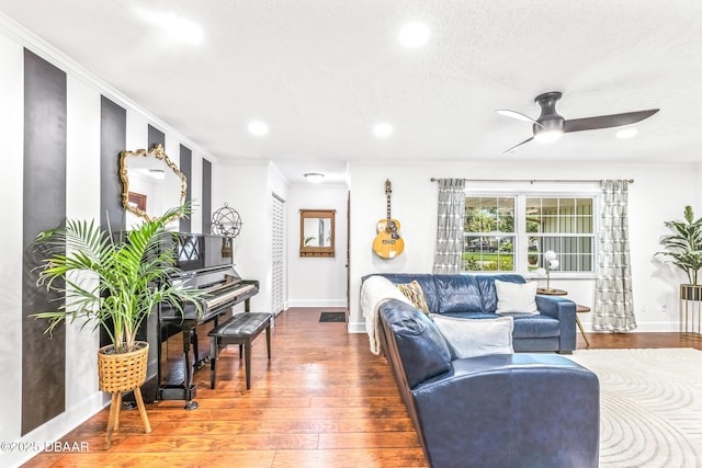 887 Sugar House Ct, Port Orange, FL 32129 - living room with ceiling fan, hardwood / wood-style flooring, recessed lighting, and crown molding