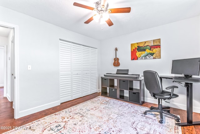887 Sugar House Ct, Port Orange, FL 32129 - office with a ceiling fan and wood finished floors